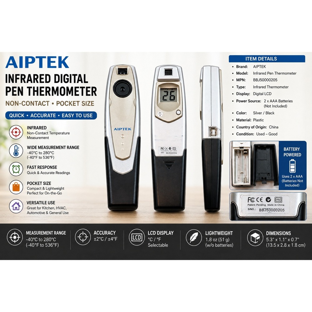 AIPTEK Infrared Digital Pen Thermometer Non-Contact Pocket Size BBJ50000205
